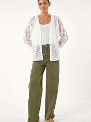 Roman White Wave Stitch Detail Knit Cardigan - Image 2 of 5
