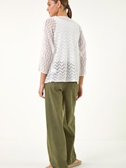 Roman White Wave Stitch Detail Knit Cardigan - Image 3 of 5