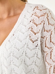 Roman White Wave Stitch Detail Knit Cardigan - Image 5 of 5
