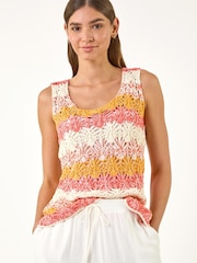 Roman Pink Crochet Stripe Vest - Image 1 of 5
