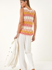 Roman Pink Crochet Stripe Vest - Image 2 of 5