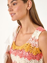 Roman Pink Crochet Stripe Vest - Image 4 of 5