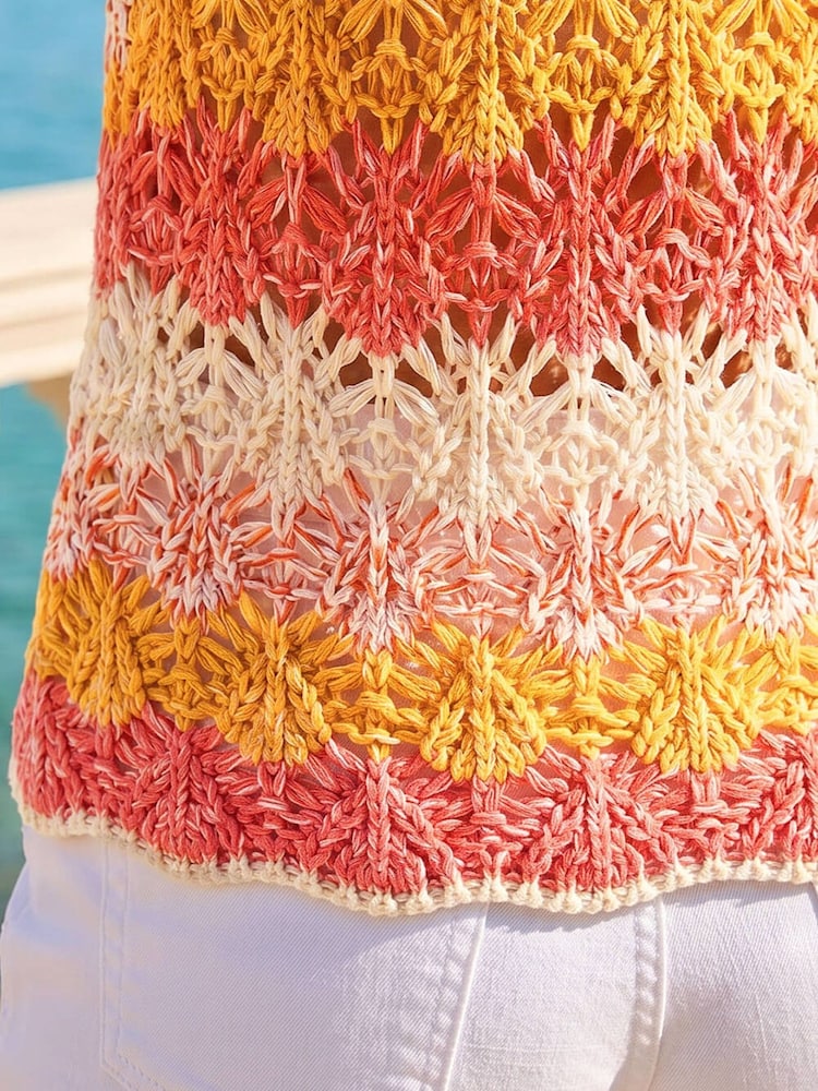 Roman Pink Crochet Stripe Vest - Image 4 of 4 Roman Pink Crochet Stripe Vest - Image 4 of 4