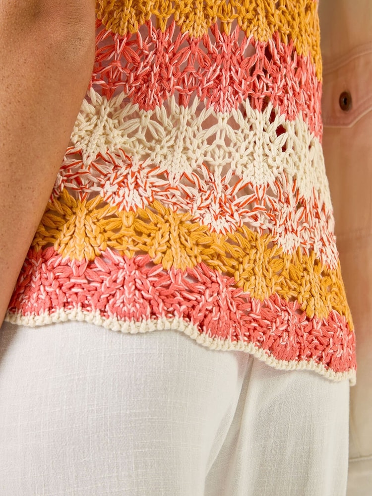 Roman Pink Crochet Stripe Vest - Image 5 of 5