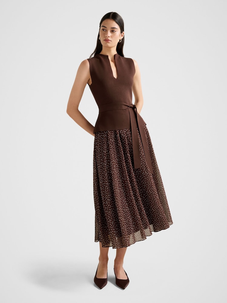 Forever New Brown Catherine Woven Mix Knitted Dress - Image 1 of 4