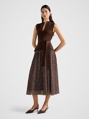 Forever New Brown Catherine Woven Mix Knitted Dress - Image 4 of 4