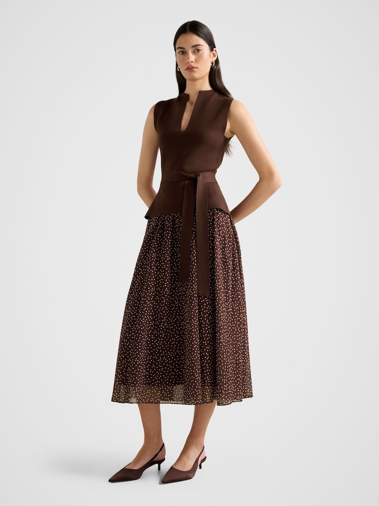 Forever New Brown Catherine Woven Mix Knitted Dress - Image 4 of 4