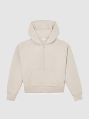Reiss Stone Neutral Lockie Premium Interlock Half-Zip Hoodie - Image 2 of 6