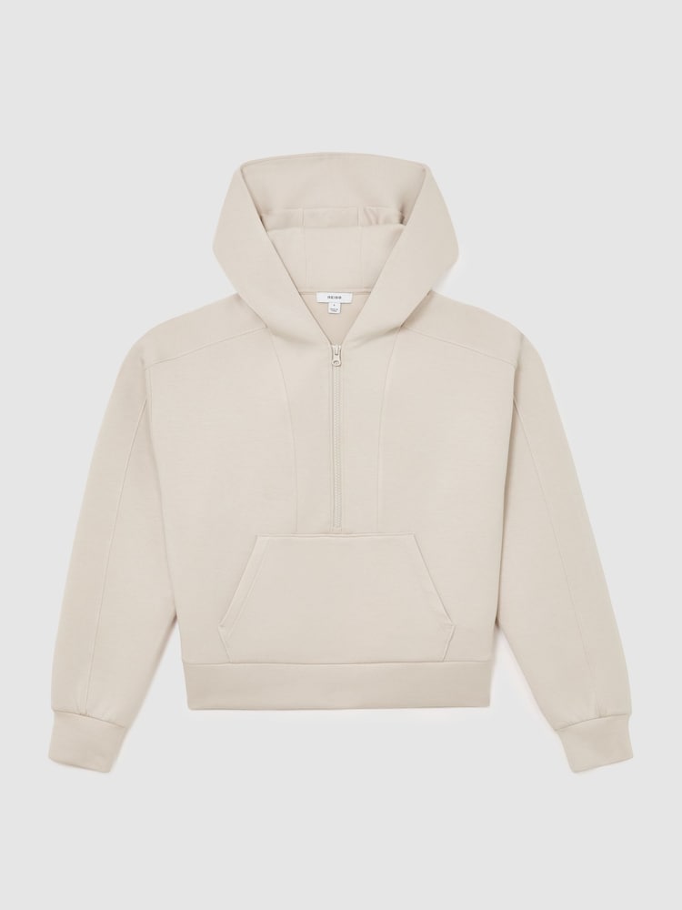 Reiss Stone Neutral Lockie Premium Interlock Half-Zip Hoodie - Image 2 of 6