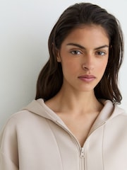 Reiss Stone Neutral Lockie Premium Interlock Half-Zip Hoodie - Image 3 of 6