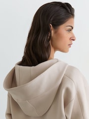 Reiss Stone Neutral Lockie Premium Interlock Half-Zip Hoodie - Image 4 of 6