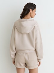 Reiss Stone Neutral Lockie Premium Interlock Half-Zip Hoodie - Image 5 of 6