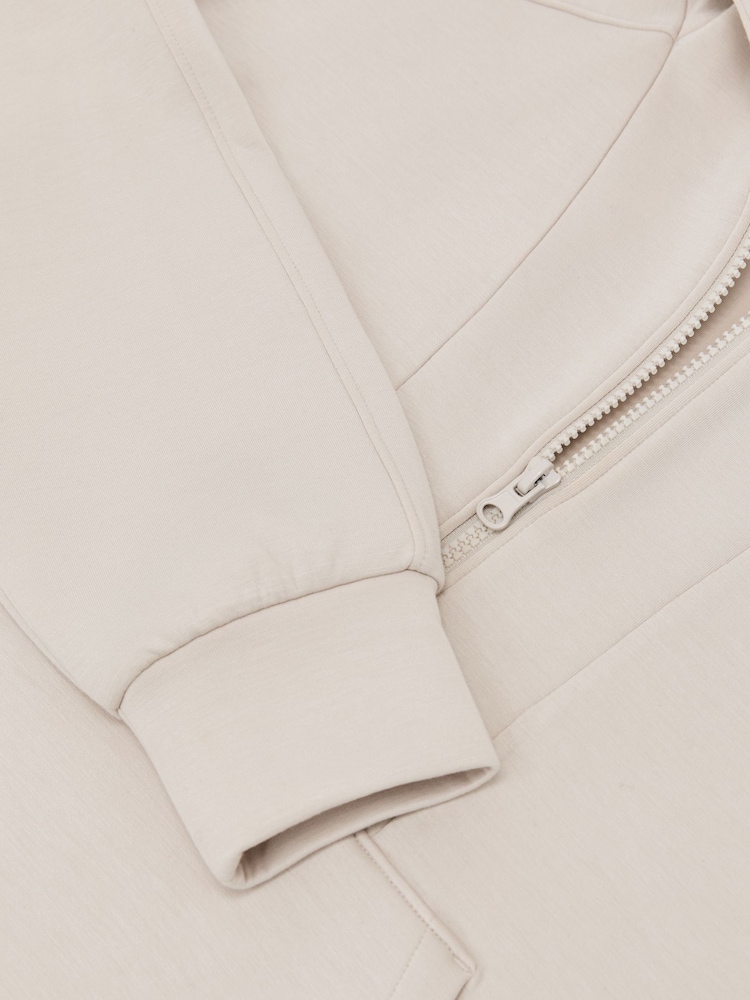 Reiss Stone Neutral Lockie Premium Interlock Half-Zip Hoodie - Image 6 of 6