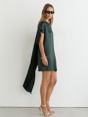 ירוק-ירוק טורקיז - Reiss Alice Satin Cape-Detail Mini Dress - תמונה 4 מתוך 7