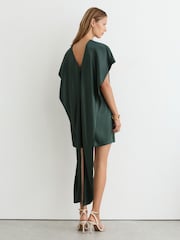 ירוק-ירוק טורקיז - Reiss Alice Satin Cape-Detail Mini Dress - תמונה 6 מתוך 7