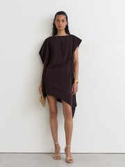 Reiss Grape Burgundy Athena Asymmetric Drape Mini Dress - Image 1 of 8