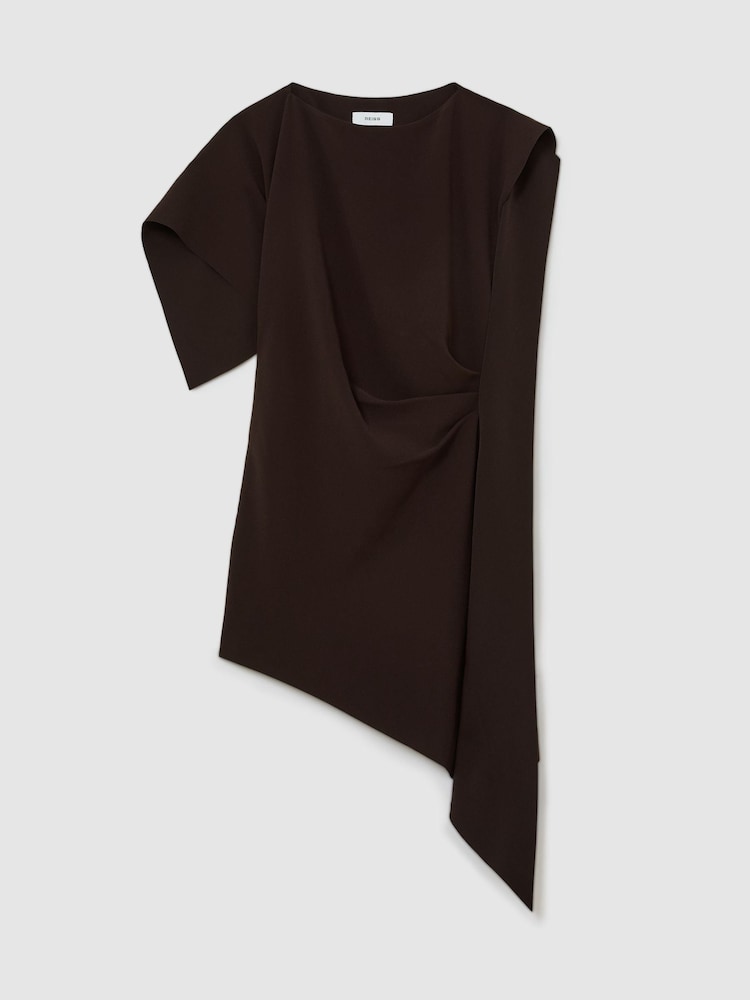 Reiss Grape Burgundy Athena Asymmetric Drape Mini Dress - Image 2 of 8 Reiss Grape Burgundy Athena Asymmetric Drape Mini Dress - Image 2 of 8