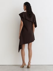 Reiss Grape Burgundy Athena Asymmetric Drape Mini Dress - Image 6 of 8