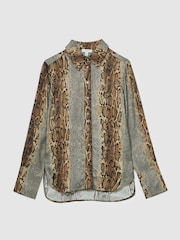 Reiss Neutral/Grey Lyla Snakeskin-Print Long-Sleeve Shirt - Image 2 of 7
