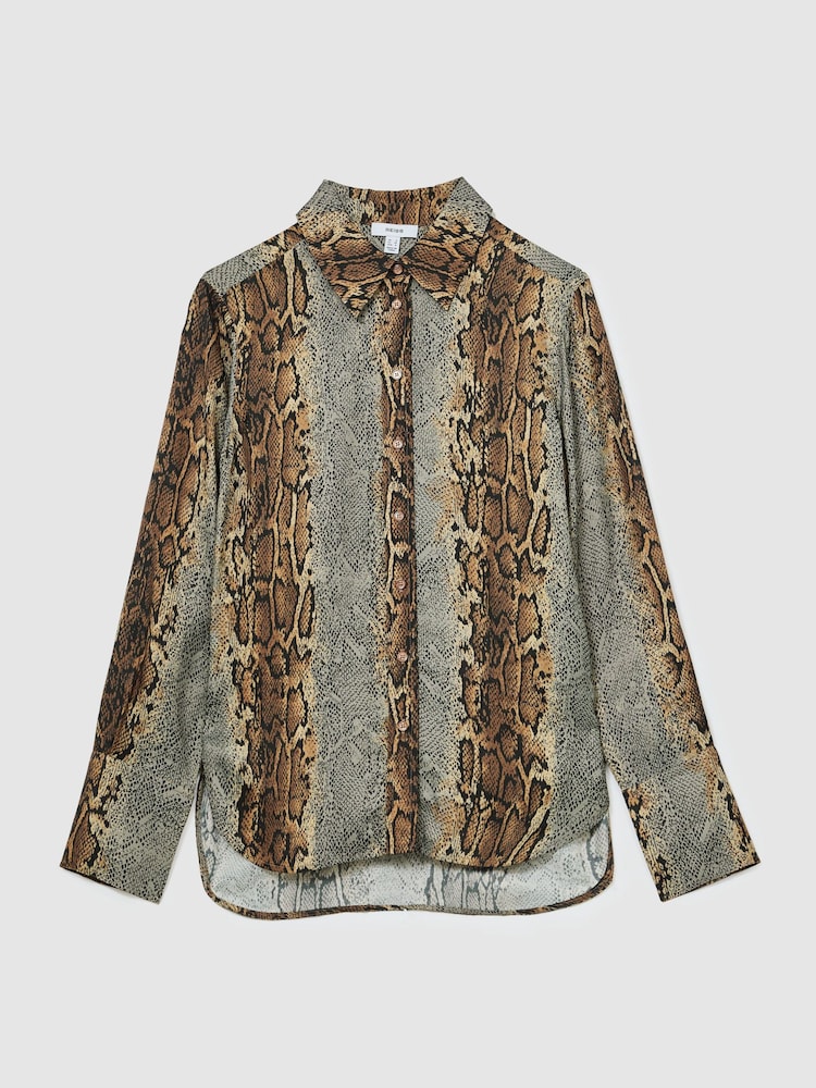 Reiss Neutral/Grey Lyla Snakeskin-Print Long-Sleeve Shirt - Image 2 of 7