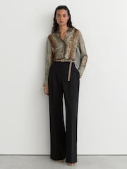 Reiss Neutral/Grey Lyla Snakeskin-Print Long-Sleeve Shirt - Image 3 of 7
