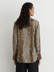Reiss Neutral/Grey Lyla Snakeskin-Print Long-Sleeve Shirt - Image 5 of 7