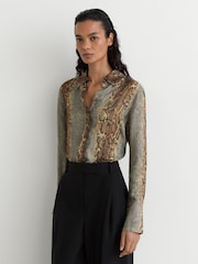 Reiss Neutral/Grey Lyla Snakeskin-Print Long-Sleeve Shirt - Image 6 of 7