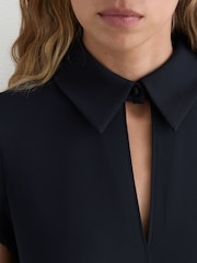 Reiss Navy Sloane Collared Belted Midi Dress - Image 3 of 6