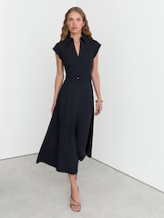 Reiss Navy Sloane Collared Belted Midi Dress - Image 4 of 6