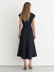 Reiss Navy Sloane Collared Belted Midi Dress - Image 5 of 6