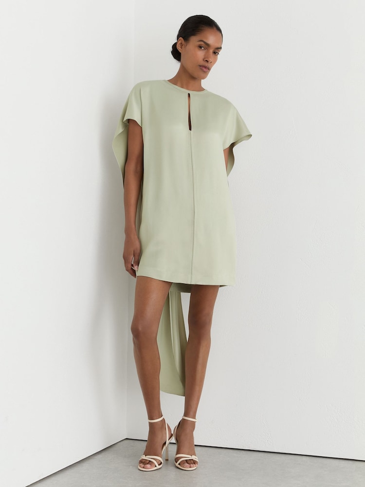 Reiss Silver Alice Satin Cape-Detail Mini Dress - Image 1 of 7 Reiss Silver Alice Satin Cape-Detail Mini Dress - Image 1 of 7