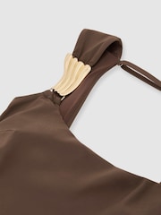 Reiss Mocha Brown Amelie Hardware-Detail Square-Neck Swimsuit - Image 1 of 6