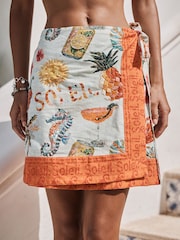 Mosaic Conversational Print Wrap Mini Skirt - Image 4 of 7