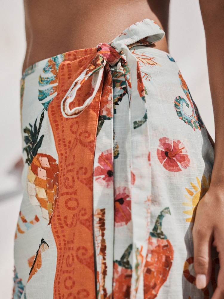 Mosaic Conversational Print Wrap Mini Skirt - Image 7 of 7 Mosaic Conversational Print Wrap Mini Skirt - Image 7 of 7