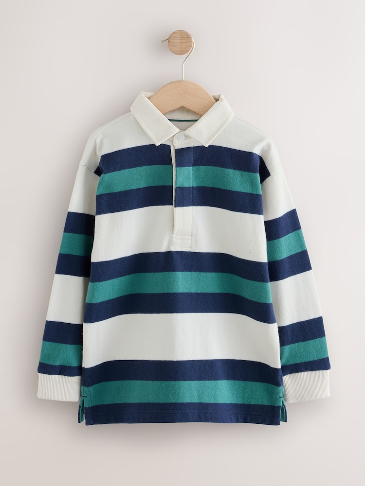 Green/Ecru Stripe Rugby Polo Shirt (3-16yrs) - Image 1 of 4 Green/Ecru Stripe Rugby Polo Shirt (3-16yrs) - Image 1 of 4