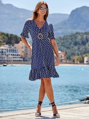 Sosandar Navy Spot Print Hoop Detail Dress - Image 3 of 5