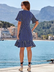 Sosandar Navy Spot Print Hoop Detail Dress - Image 4 of 5