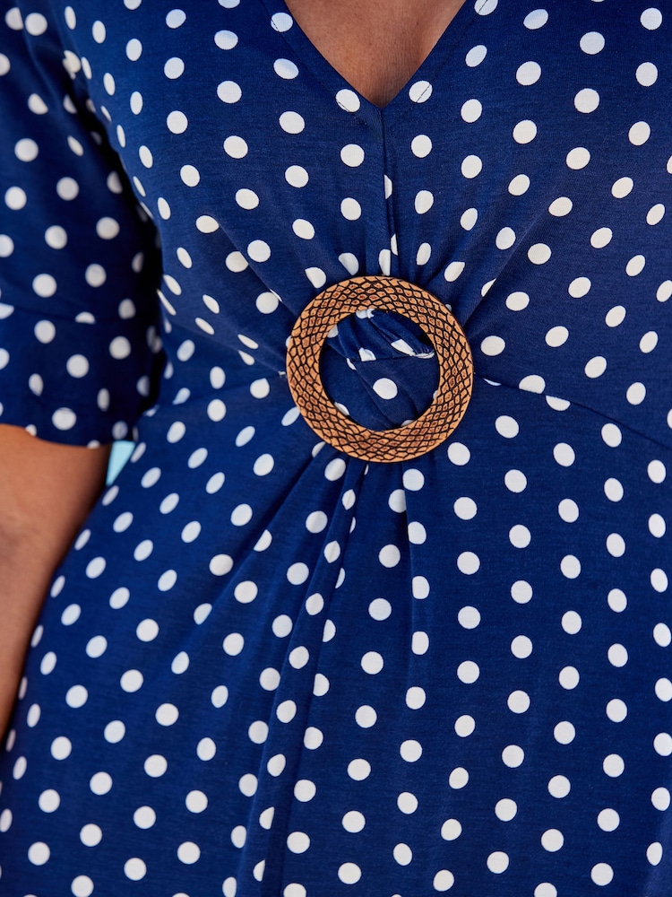 Sosandar Navy Spot Print Hoop Detail Dress - Image 5 of 5