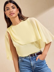 Friends Like These Yellow Layer Cape Detail Blouse - Image 1 of 6