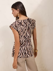 Friends Like These Animal Print Cowl Neck Short Sleeve Tie Side Blouse - Image 5 of 5
