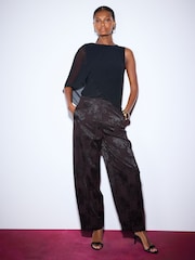 黑色 - Jacquard Barrel Leg Trousers - 圖片 1，共 7
