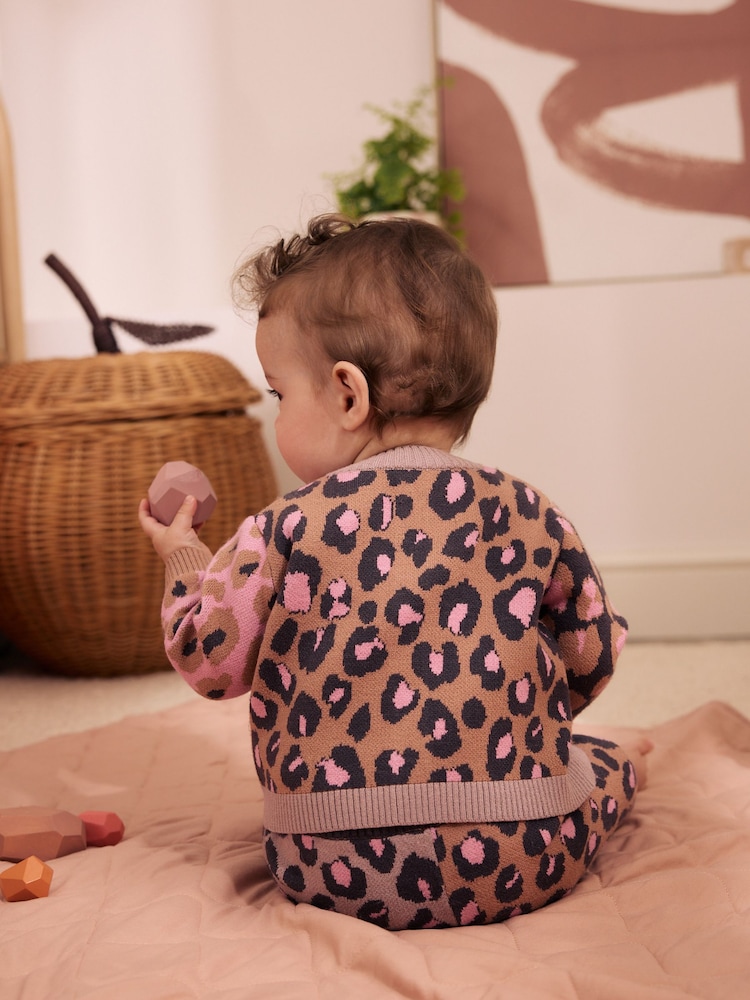 Leopard Knitted Cardigan and Leggings Baby Set 2 Piece (0mths-2yrs) - Image 2 of 14 Leopard Knitted Cardigan and Leggings Baby Set 2 Piece (0mths-2yrs) - Image 2 of 14