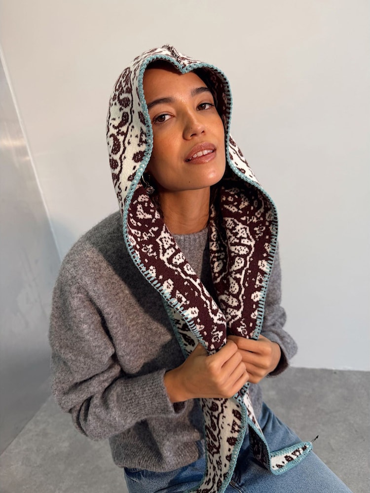 Never Fully Dressed Brown Bandana Knit Hooded Scarf - Image 3 of 3 Never Fully Dressed Brown Bandana Knit Hooded Scarf - Image 3 of 3