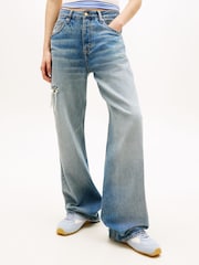 Tommy Jeans Blue Mia Distressed Mid Rise Relaxed Straight Leg Jeans - Image 1 of 5