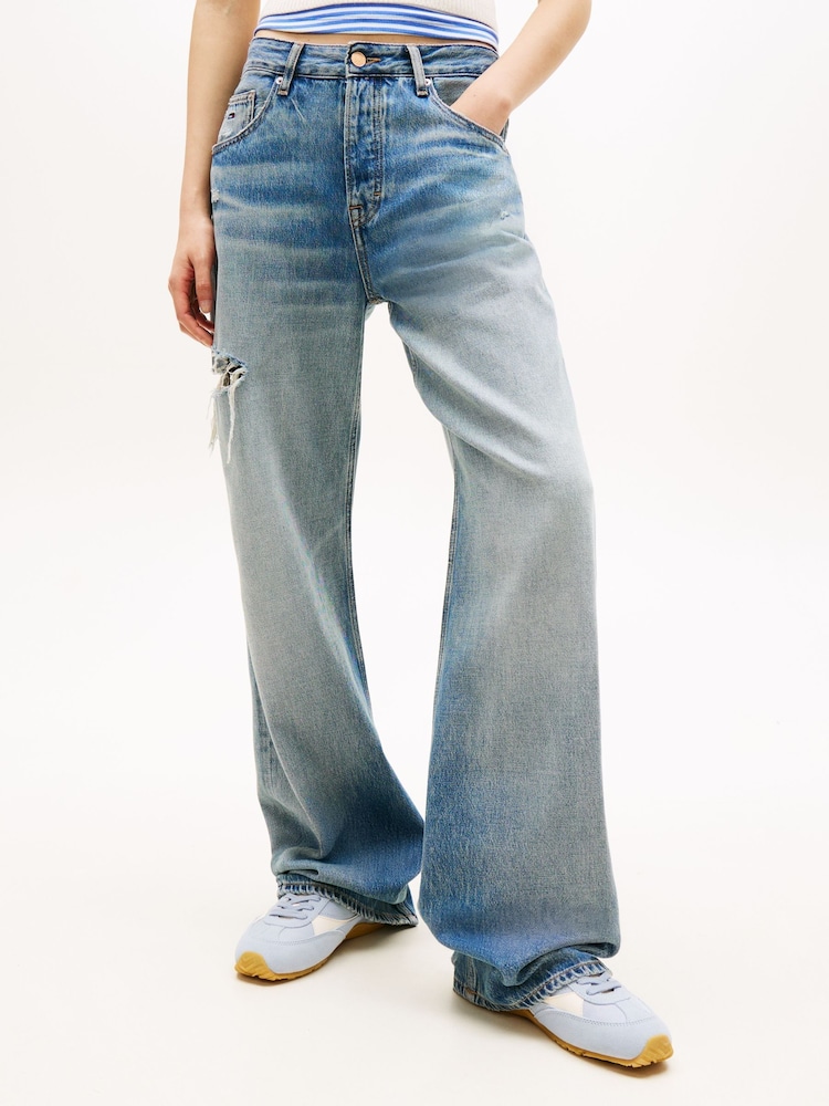 Tommy Jeans Blue Mia Distressed Mid Rise Relaxed Straight Leg Jeans - Image 1 of 5 Tommy Jeans Blue Mia Distressed Mid Rise Relaxed Straight Leg Jeans - Image 1 of 5