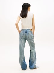 Tommy Jeans Blue Mia Distressed Mid Rise Relaxed Straight Leg Jeans - Image 3 of 5