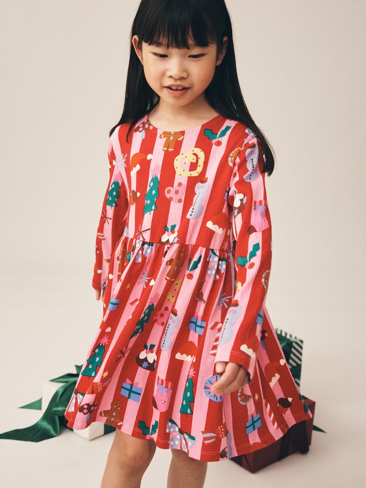 פסים בורוד/אדום - Jersey Long Sleeve Dress (3-16yrs) - תמונה 1 מתוך 3 פסים בורוד/אדום - Jersey Long Sleeve Dress (3-16yrs) - תמונה 1 מתוך 3
