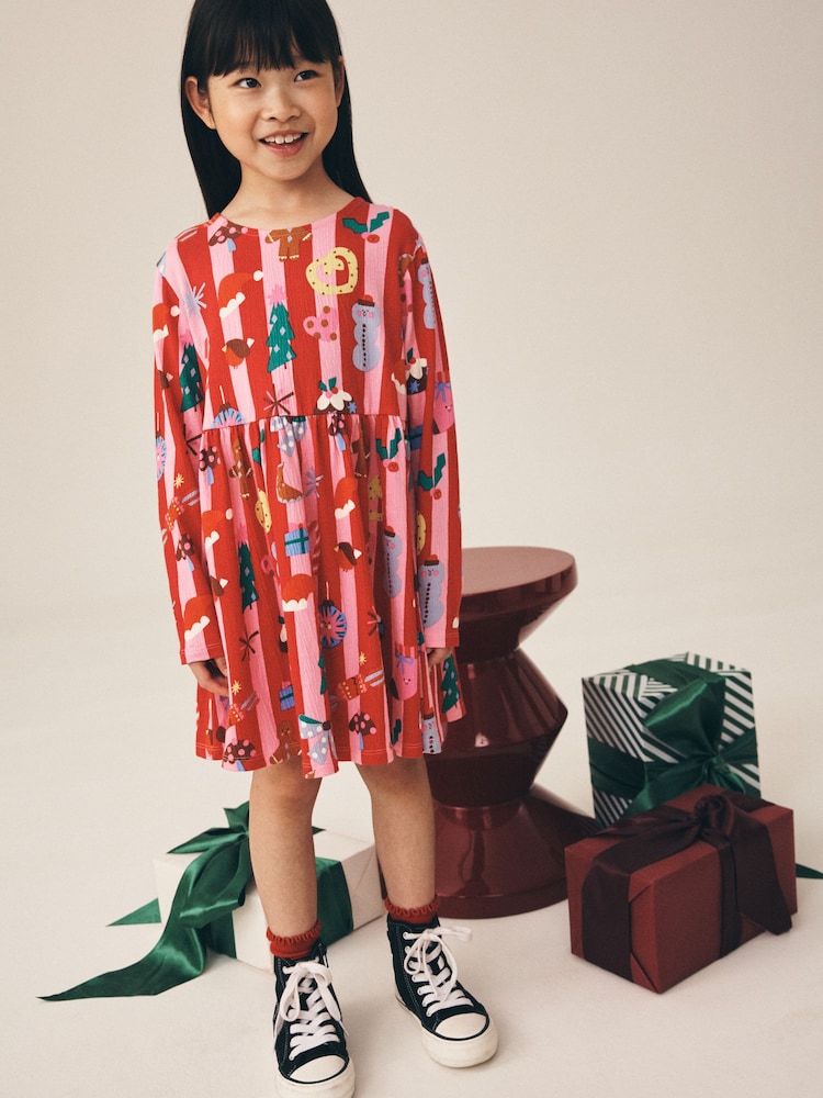 פסים בורוד/אדום - Jersey Long Sleeve Dress (3-16yrs) - תמונה 2 מתוך 3 פסים בורוד/אדום - Jersey Long Sleeve Dress (3-16yrs) - תמונה 2 מתוך 3