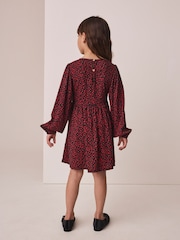 Red and Black Heart Bow Detail Long Sleeve Dress (3-16yrs) - Image 3 of 4