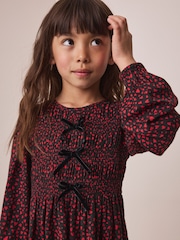Red and Black Heart Bow Detail Long Sleeve Dress (3-16yrs) - Image 4 of 4
